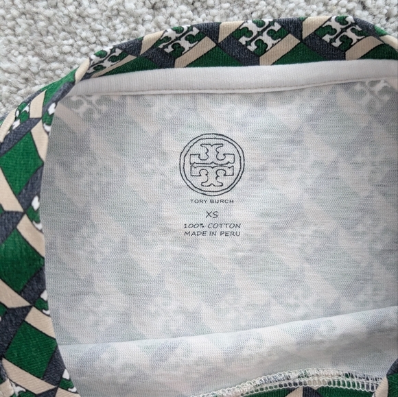 Tory Burch Green, Navy, Tan & White Logo Monogram Cotton T-Shirt - Picture 3 of 4